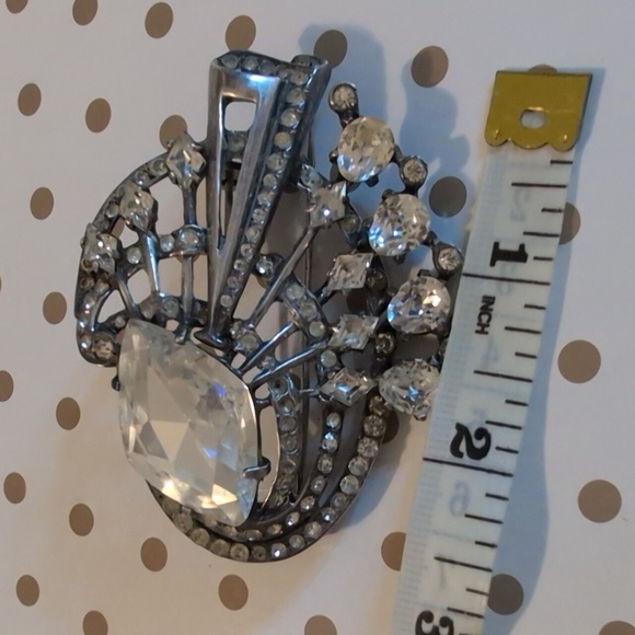 Vintage Eisenberg Sterling Silver Clear Rhinestone Fur Clip Signed Art Deco - Picture 3 of 9